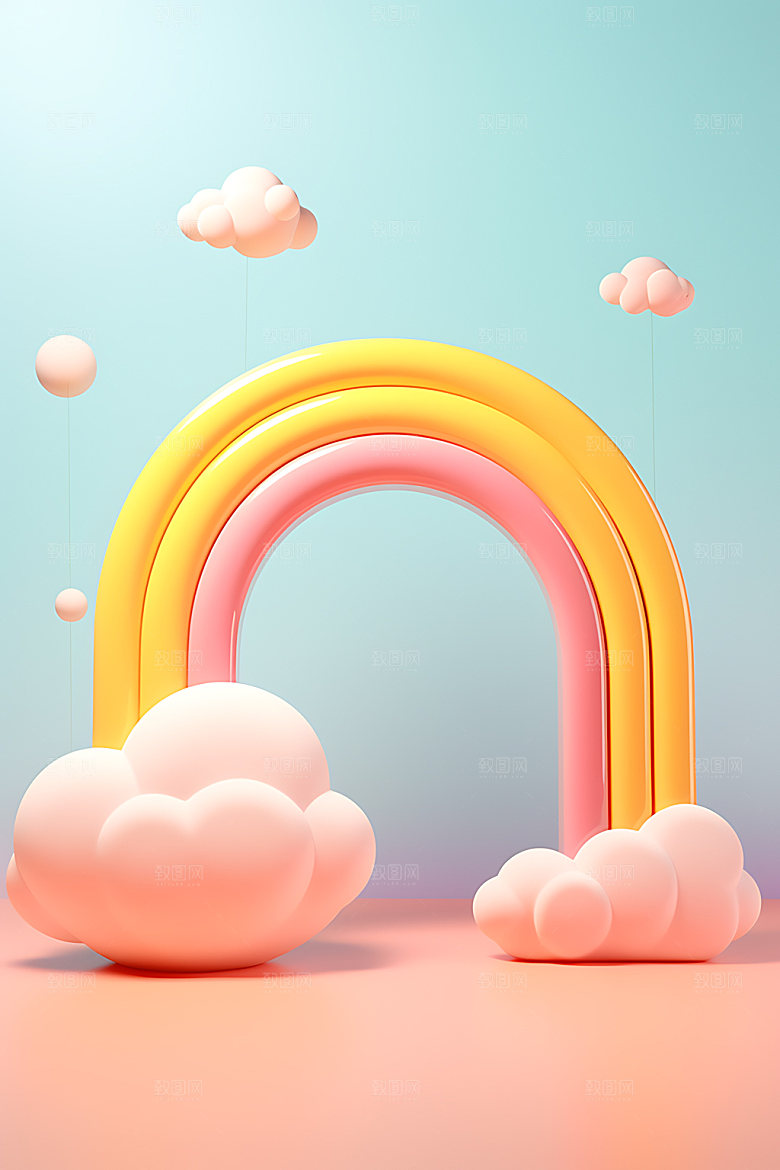 立体彩虹电商背景3D效果图