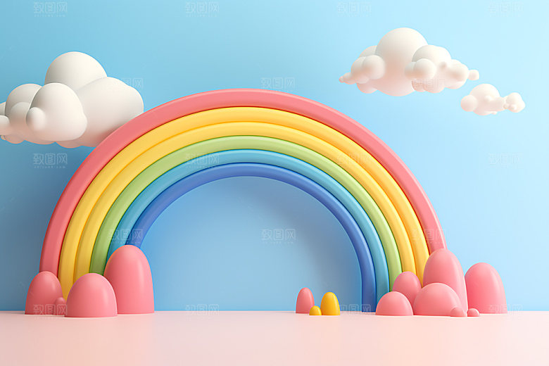 立体彩虹天真电商背景效果图