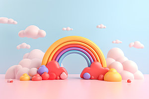立体彩虹可爱儿童场景效果图