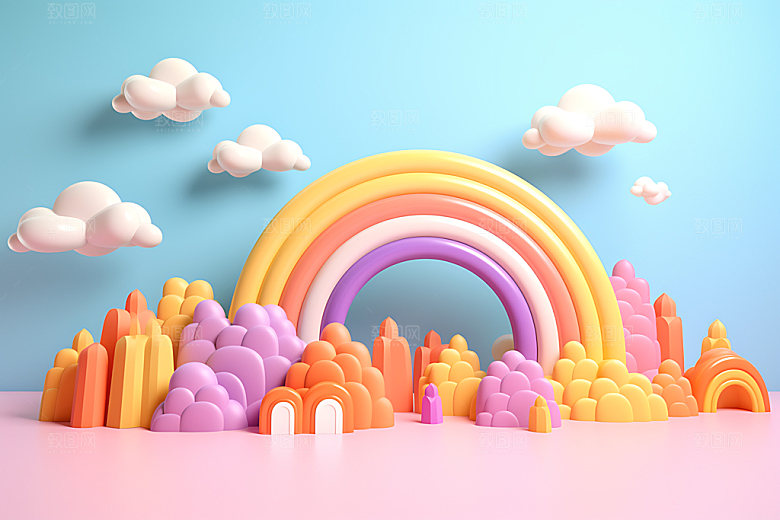 立体彩虹儿童场景3D效果图