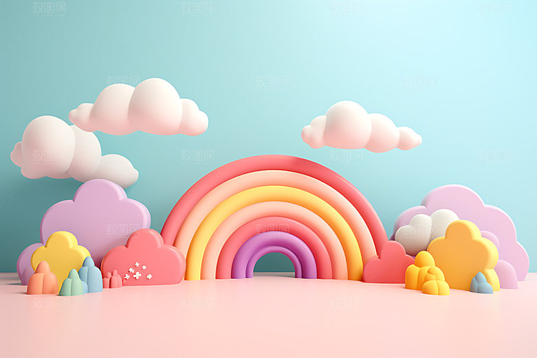 立体彩虹童趣电商背景效果图