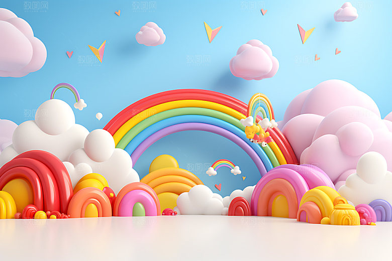 立体彩虹电商背景3D效果图