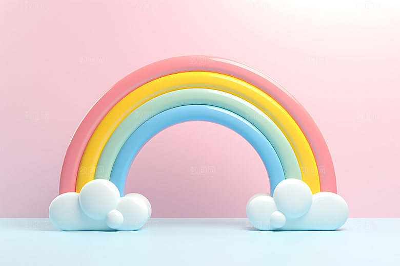 立体彩虹电商背景童趣效果图