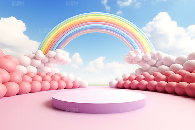 立体彩虹天真可爱效果图