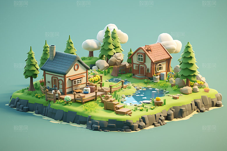 3D游戏地图露营地理模型