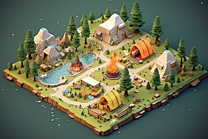 3D游戏地图立体露营模型