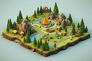3D游戏地图立体地理模型