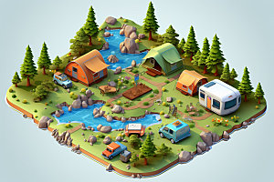 3D游戏地图户外露营模型