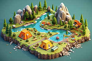 3D游戏地图露营自然模型