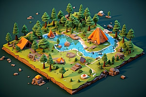 3D游戏地图地理露营模型