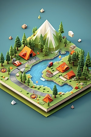 3D游戏地图露营户外模型