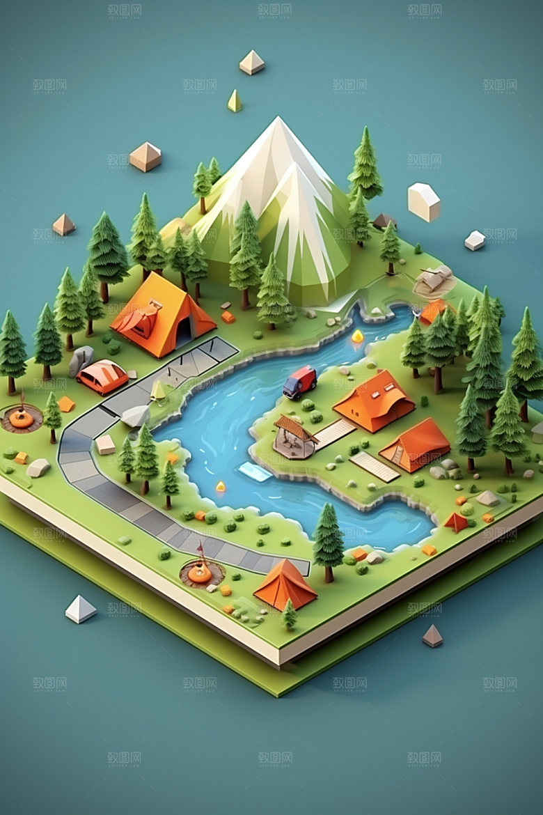 3D游戏地图露营户外模型
