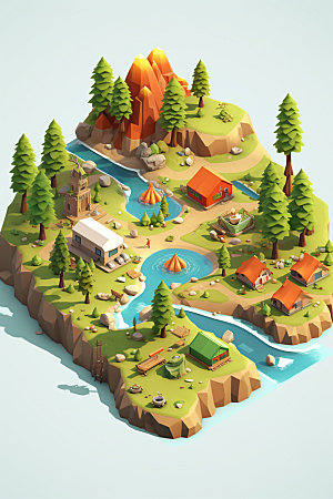 3D游戏地图露营野外模型
