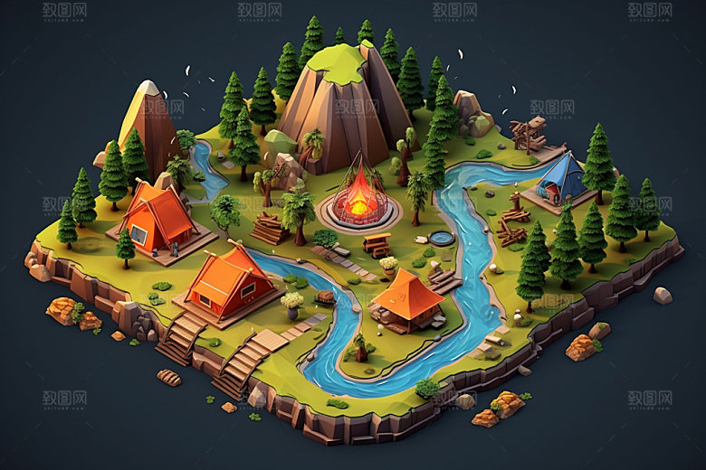 3D游戏地图自然立体模型