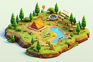 3D游戏地图高清露营模型