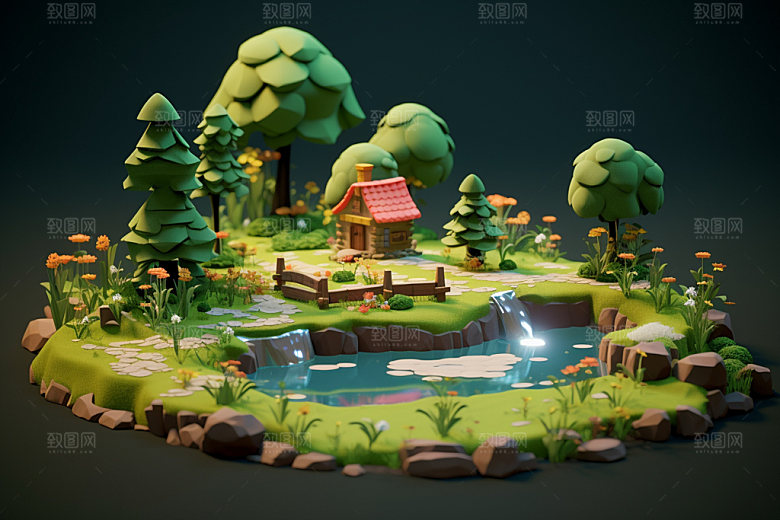 3D游戏地图露营立体模型