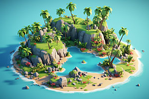 立体露营荒岛游戏地图模型