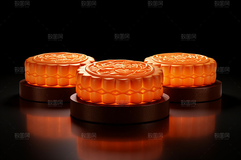 冰皮月饼立体甜点效果图