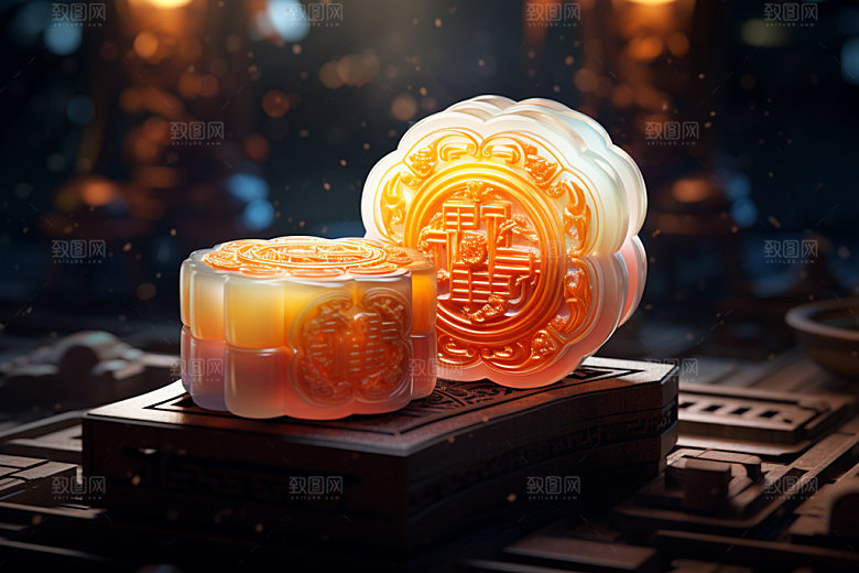 冰皮月饼立体美食效果图