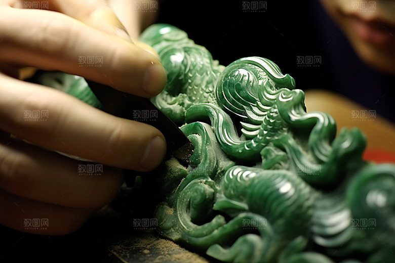 玉龙古董玉雕摄影图