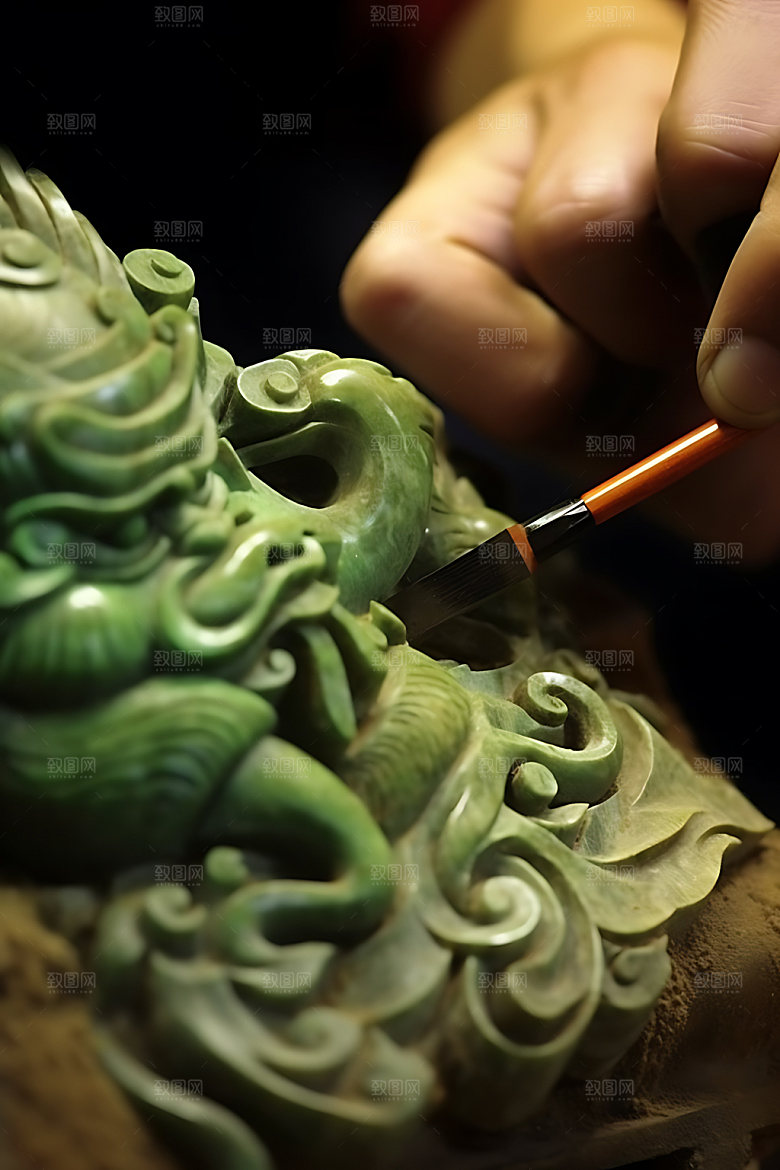 玉龙雕刻翡翠摄影图