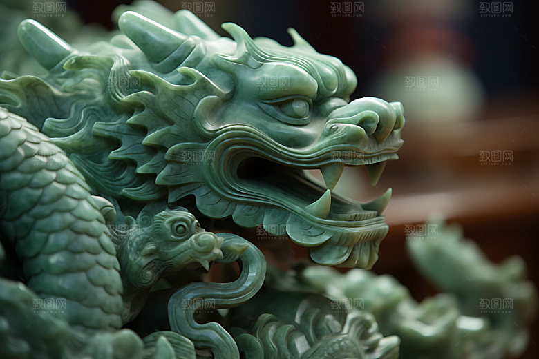 玉龙雕刻玉器摄影图