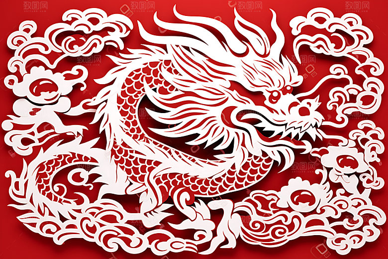 中国龙剪纸蟠龙立体插图