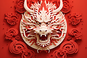 中国龙剪纸精致雕花插图