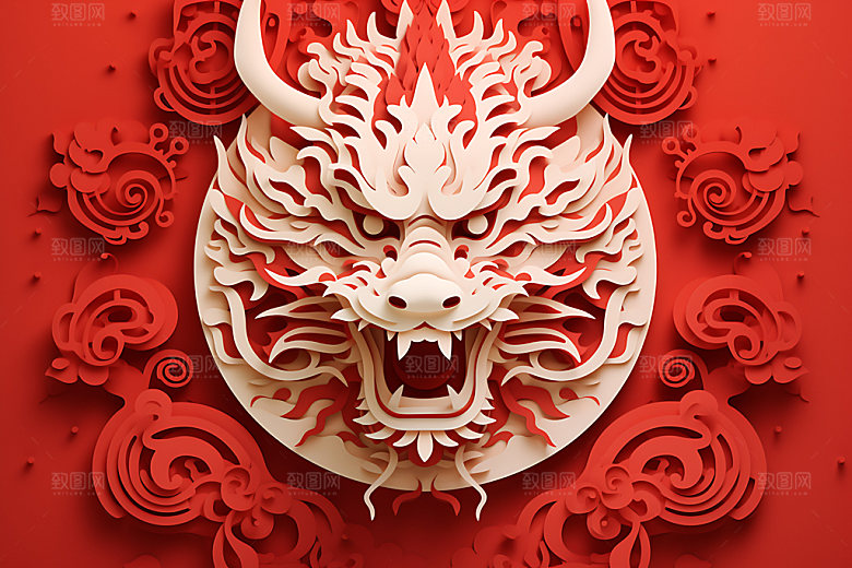 中国龙剪纸精致雕花插图