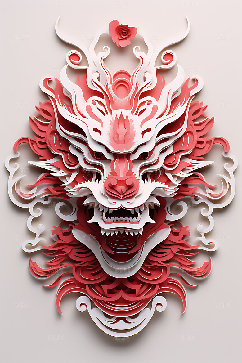 中国龙剪纸雕花生肖龙插图