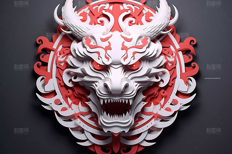 中国龙剪纸喜庆精致插图