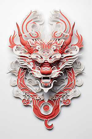 中国龙剪纸雕花生肖龙插图