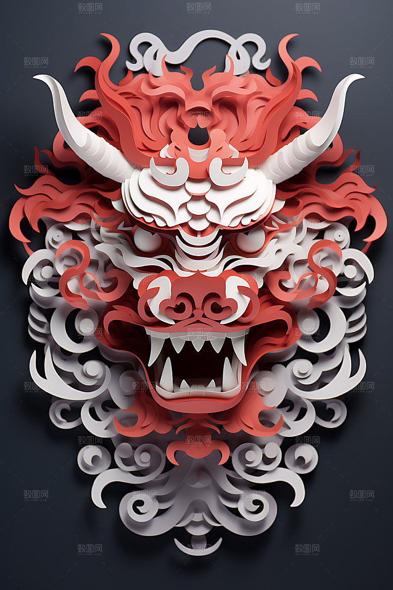 中国龙剪纸立体喜庆插图