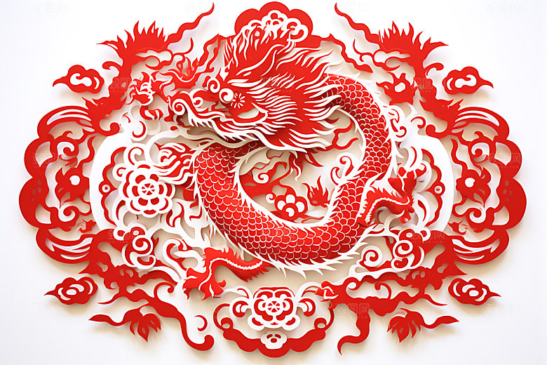 中国龙剪纸精致立体插图