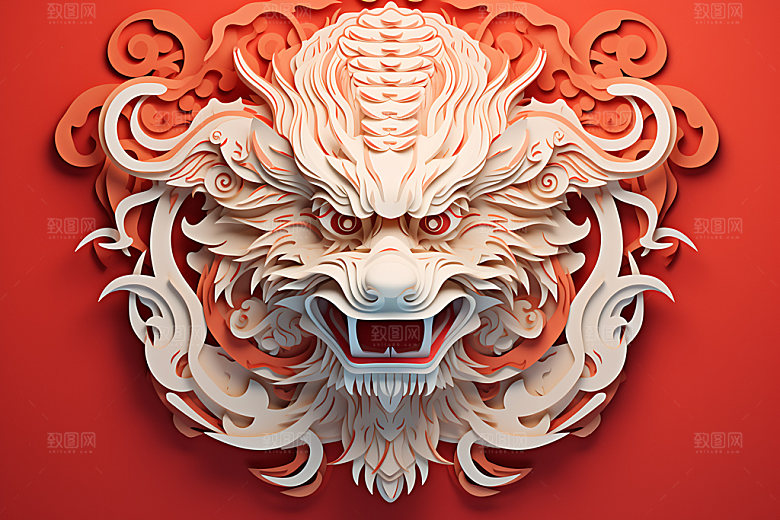 中国龙剪纸龙年喜庆插图
