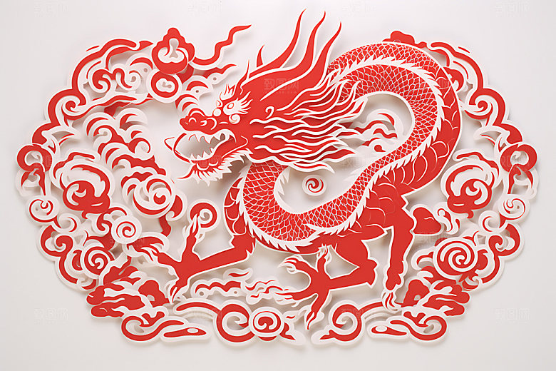 中国龙剪纸生肖龙精致插图