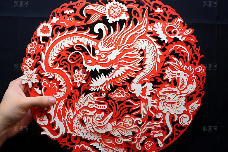 中国龙剪纸十二生肖立体插图