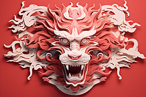 中国龙剪纸精致龙年插图