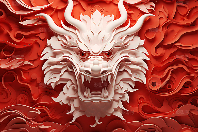 中国龙剪纸立体精致插图