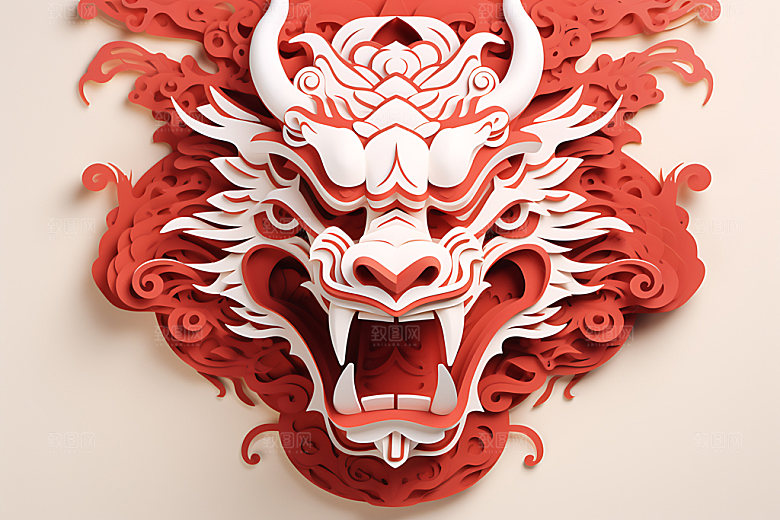 中国龙剪纸十二生肖生肖龙插图