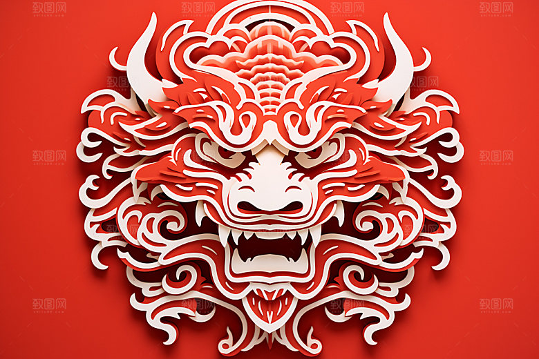 中国龙剪纸精致喜庆插图