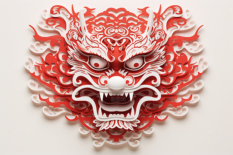 中国龙剪纸精致龙年插图