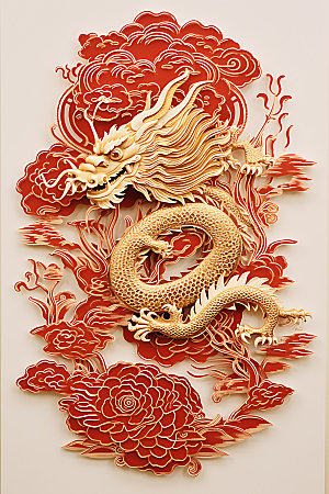 中国龙剪纸十二生肖精致插图