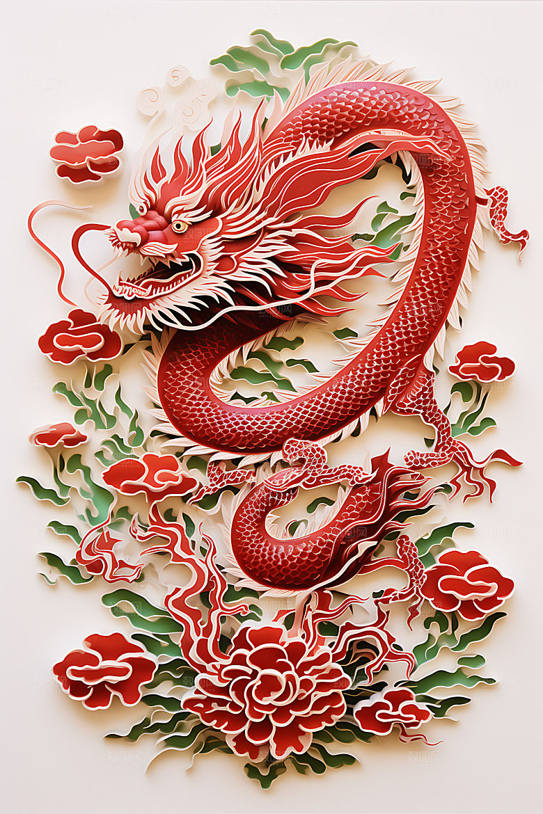 中国龙剪纸精致喜庆插图