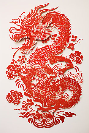 中国龙剪纸雕花十二生肖插图
