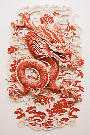 中国龙剪纸雕花喜庆插图