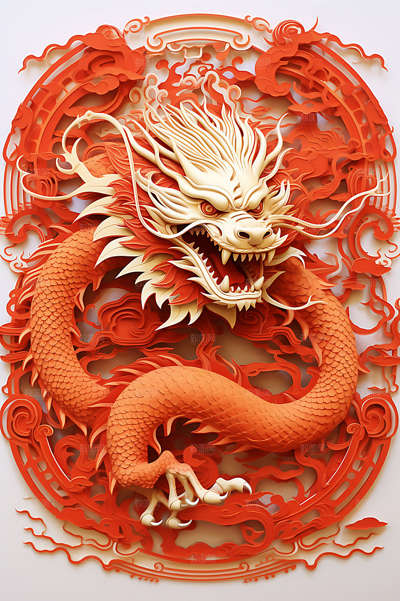 中国龙剪纸精致生肖龙插图