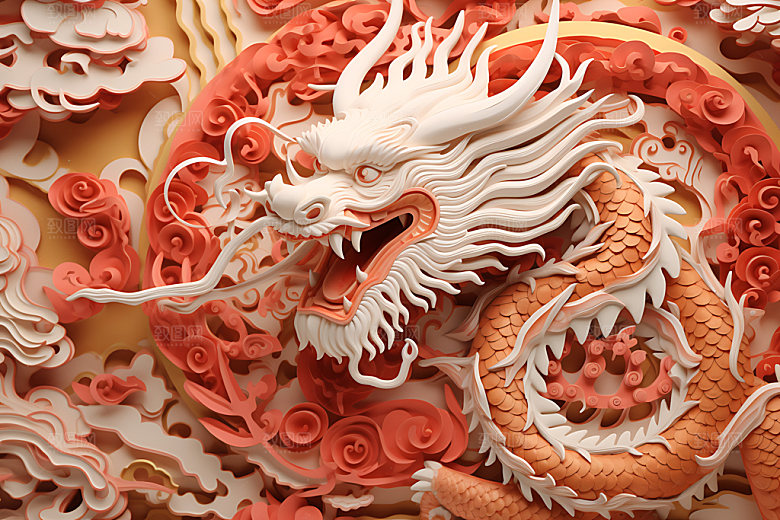 中国龙剪纸蟠龙精致插图