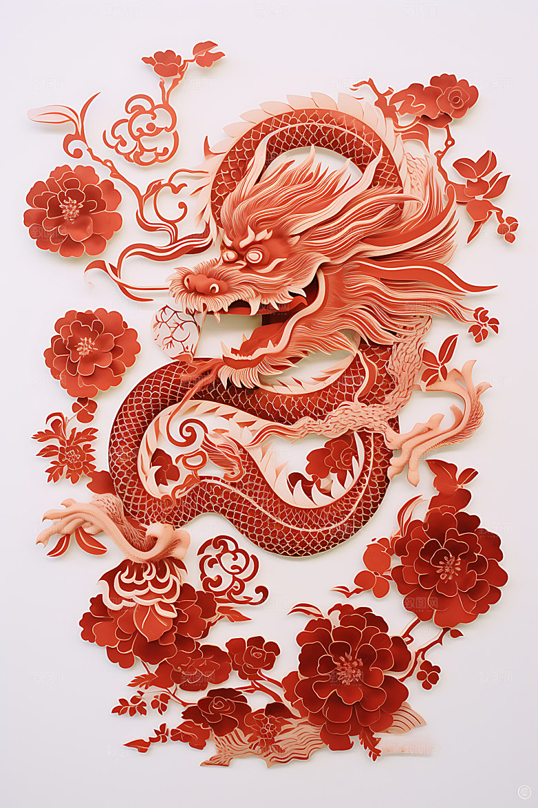 中国龙剪纸蟠龙龙年插图