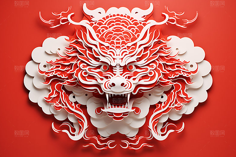中国龙剪纸精致立体插图